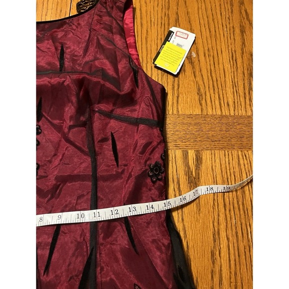 Vtg 90s Formal Prom Dress Gown Red Black Mesh Overlay Floral Glitter Gothic Sz 8 - Picture 11 of 13